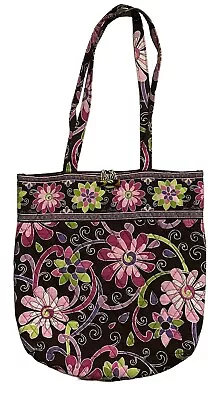Vera Bradley Shoulder Tote Bag Purple Punch Quilted Handbag Pockets Hard Bottom • $32.95
