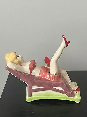 Reclining Naughty Nodder Dancing Cancan Lady Porcelain Figurine Vintage Rare • $135