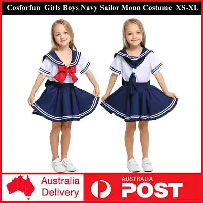 Girls Navy Sailor Moon Costume Kids Child Book Week Blue Red Uniform Fancy Dress • $33.91