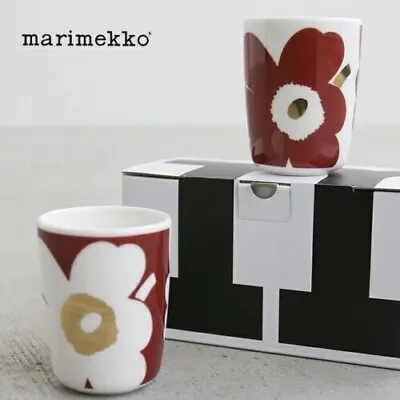 Marimekko Juhla Unikko Mug Cup Set Latte Mug Coffee Wine-red Gold Japan Limited • $82