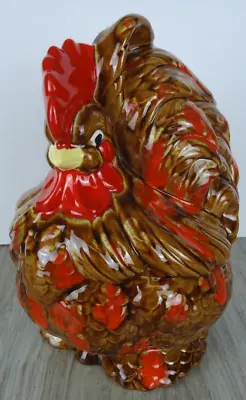 Rooster Cookie Jar 70s Speckled Brown Orange Atlantic Mold VTG Retro Kitchen • $32.50