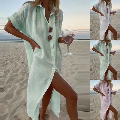 £16.59 • Buy Women Beach Cover Up Beachwear Dress Summer Bikini Swimwear Cotton Linen Kaftan