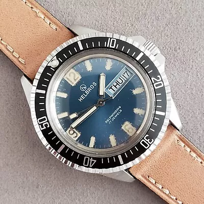 Helbros Automatic Skin Diver Vintage Watch 20ATM Blue Dial 40mm All Steel • $385