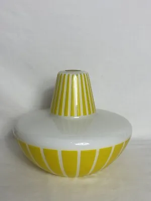 Vintage Pendant Light Shade. White Glass. Yellow Stripes. 1950s Ceiling Shade VG • £130