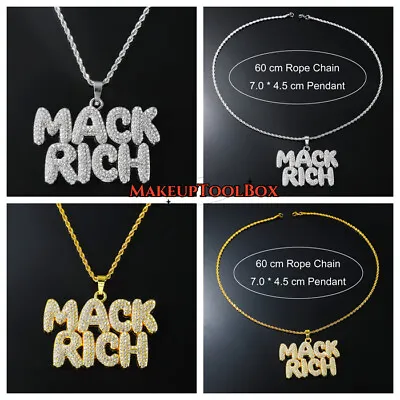 Hip Hop Crystal Rhinestones MACK RICH Letters Pendants Rope Chains Necklace J164 • $9.59