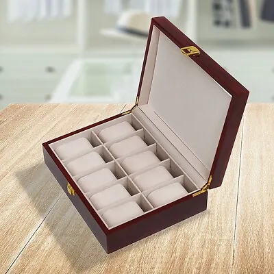 10 Grids Wooden Watch Case Glass Jewellery Storage Holder Box Wood Display • $65.95