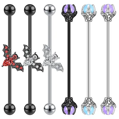 14G Bat Dragon Claw Stainless Steel Long Industrial Piercing Barbell Earrings • $6.33