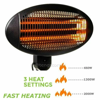 £18.50 • Buy Infrared Patio Heater Garden Outdoor Quartz 2KW Electric Wall Mounted 3 Heating