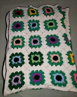 Granny Square Raised Flowers Afghan Multi Color 66 ×47  • $45