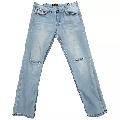 Ring Of Fire Jeans Mens 36 X 30 Light Blue Stretch Straight Denim Distressed • $13.78