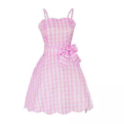 Halloween Adults Movie Barbie Cosplay Costume Pink Plaid Dress Party Fancy Dress • £10.43