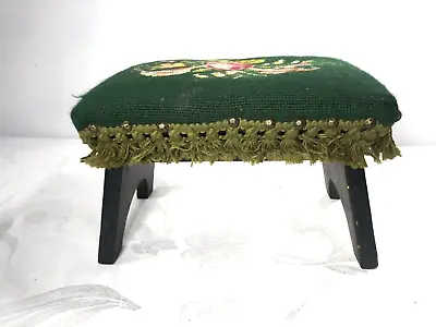 Vintage Floral Victorian Needle Point With Fringe Foot Stool Nice • $39.99