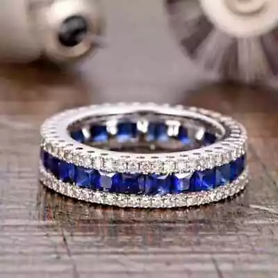 2.20Ct Princess Lab Created Sapphire Eternity Band Ring 14K White Gold Plated • $129.99