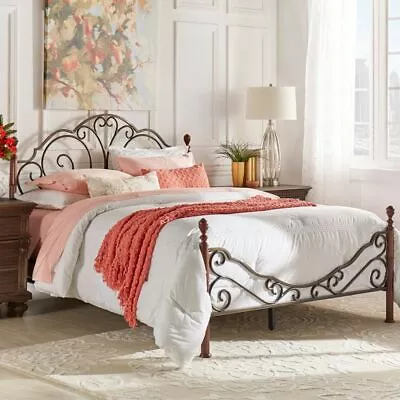 FULL Size Scroll Cherry Bronze Finish Iron Bed Vintage Headboard And Footboard • $475.77