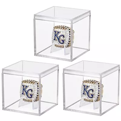 3 Pack Championship Ring Display Case Clear Acrylic Case Baseball Softball • $11.33