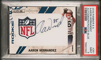 PSA 9 2010 Rookies And Stars Patch Autograph Blue Aaron Hernandez RC 9/20 Pop1 • $900