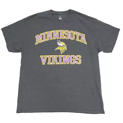 Majestic Minnesota Vikings T-shirt Mens XL Gray Crew Neck Logo Spellout • $9.95