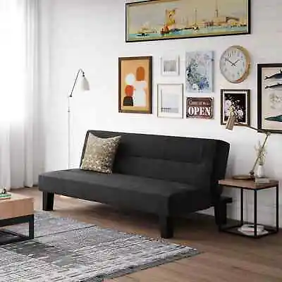 Full Size Futon Sofa Bed Sleeper 3-Seat Convertible Couch Loveseat Chaise Black • $134.99