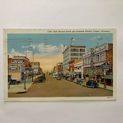 Postcard    CASPER WY.  EAST SECOND STREET Cars Western Auto Montgomery Ward • $5.45