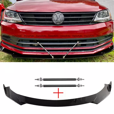 For Volkswagen CC Front Bumper Lip Spoiler Splitter + Strut Rods Glossy Black • $52.25