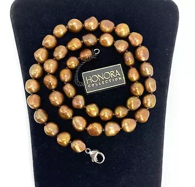 Honora Baroque Pearl Necklace Golden Brown 18” Sterling Clasp 925 QVC • £32.10