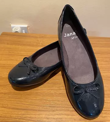 Used Jana Soft Line Womens Ballerina Black Slip On Shoes With Bows - Size 40H • £20