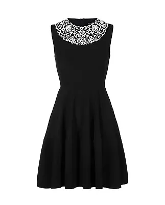 Needle And Thread Designer Lace Collar Black Skater Dress UK 6 US 2 • £64.99