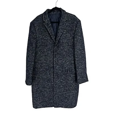 J Crew Mens Thompson Herringbone Wool Overcoat Car Topcoat Blue Size 46 • $175