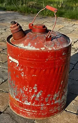 Vintage Delphos Red Metal Gas Can 5 Gallon Galvanized Handle Worn Paint • $21.87