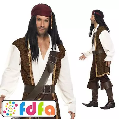 Smiffys High Seas Caribbean Pirate Captain Adults Mens Fancy Dress Costume • £42.59