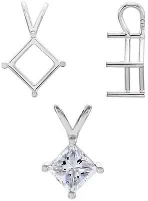 $182.50 • Buy 14K White Gold Square Princess Pendant Setting 3x3mm - 10x10mm Solitaire 4 Prong