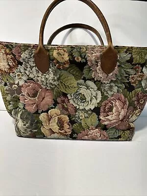 Vintage Tapestry Carpet Bag Purse Handbag Shoulder Tote Victorian/Floral Roses • $34.99