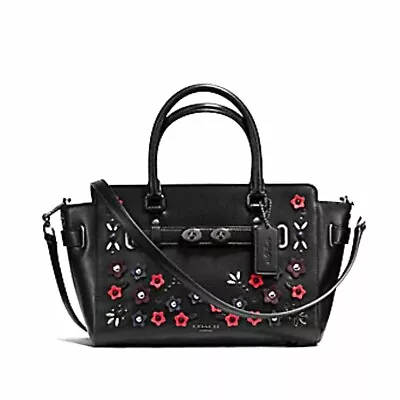 Blake Carryall 25 In Black Refined Leather With Floral Applique (coach F59450 • $139