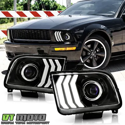 2005-2009 Ford Mustang Black LED Tube Projector Headlights Headlamps Left+Right • $165.99