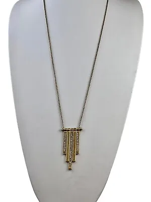 J. Crew Antiqued Gold Tone Necklace Pave Bars Pendant 29  • $14.99