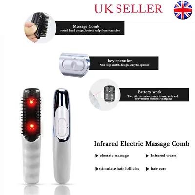 2in1 Electric Infrared Laser Hair Growth Head Scalp Vibrate Massager Comb Brush • £10.98