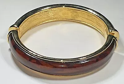 Vintage JOAN RIVERS Faux Tortoise Shell  Amber Hinged BANGLE BRACELET • $15