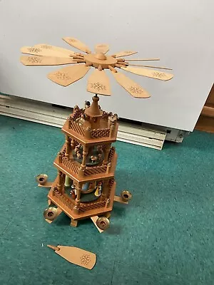 Vintage Christmas Pyramid 3 Tier Wooden Nativity Carousel Windmill German Style • $99