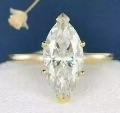 3.00 Ct Lab Created Marquise Cut Diamond Engagement Ring 14K Yellow Gold Plated • $85.20