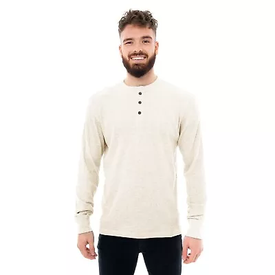 Mens Thermal Henley Jumper Top Grandad Neck Long Sleeve Waffle Knit T-Shirt New • £12.95