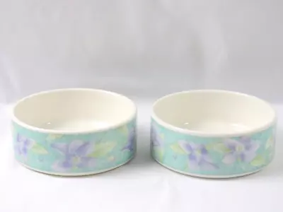 Vintage Korean Floral Rice Soup Bowls Snow Bone China Aqua Purple Petals • $14