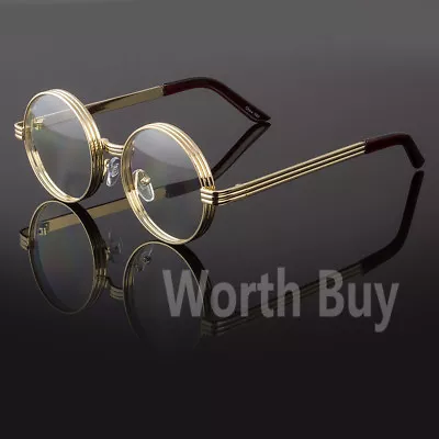 New Funk Clear Lens Round Steampunk Retro Fashion Eye Glasses Hipster Gold Frame • $8.99