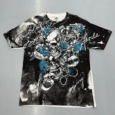 Miami Ink Tattoo All Over Print Skull T Shirt Grunge Mall Goth Cyber MMA Large • $29.99