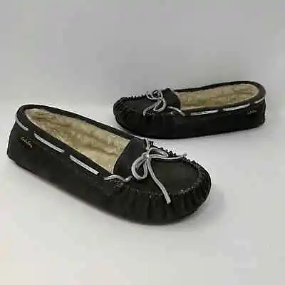 Cabelas Moccasin Slippers Men's Size 9 Gray Leather Fur/Shearling Insulated • $19.95