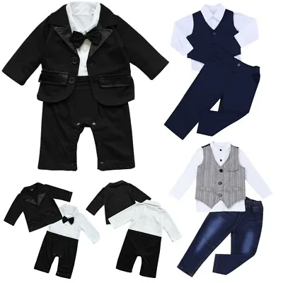 UK Newborn Baby Boys Gentlemen Outfit Birthday Romper Waistcoat Tuxedo Formal  • £13.29