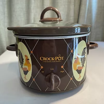 Crock Pot Slow Cooker 2 QT Vintage Brown Rooster Design Roosters SCR250-FMS 2008 • $39.99