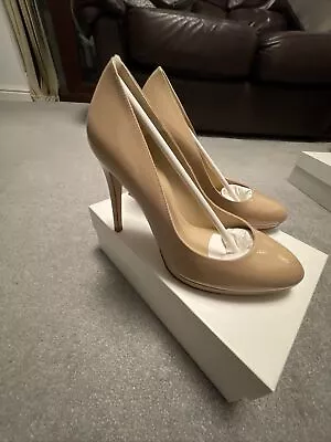 £90 • Buy LK Bennett Sledge Nude Patent Heels Platform Court Shoes Size EU 41 UK 8