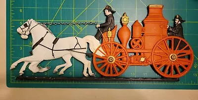 Vintage Cast Iron Fireman Horse Drawn Fire Engine Pump Wagon Painted 15  • $39.98