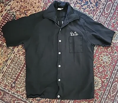 Vintage 70s Angeltown Black Bowling Shirt Pete Size Medium • $60