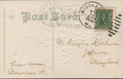 1908 Jefferson Maryland Doane Cancel On Postcard - With Middletown Postmark • $1.99